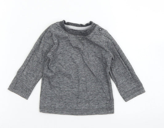 George Boys Black Striped Cotton Basic T-Shirt Size 6-9 Months Crew Neck Snap