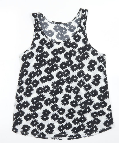 Preloved Atmosphere Womens White Floral Polyester Basic Tank Size 8 Round Neck - Front