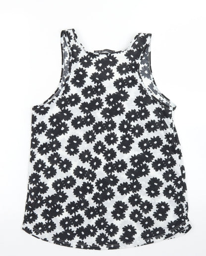 Preloved Atmosphere Womens White Floral Polyester Basic Tank Size 8 Round Neck - Back