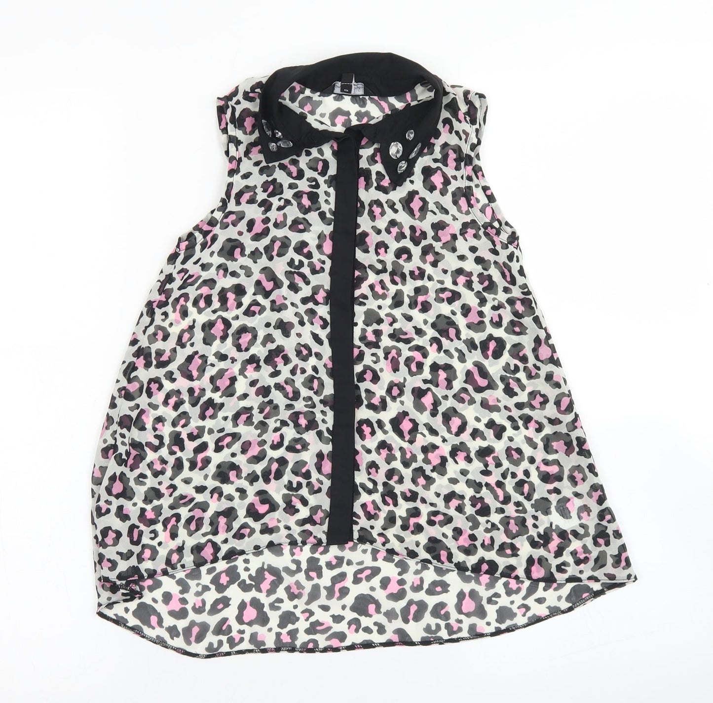 Candy Couture Girls Green Animal Print Polyester Basic Blouse Size 8-9 Years Collared Button