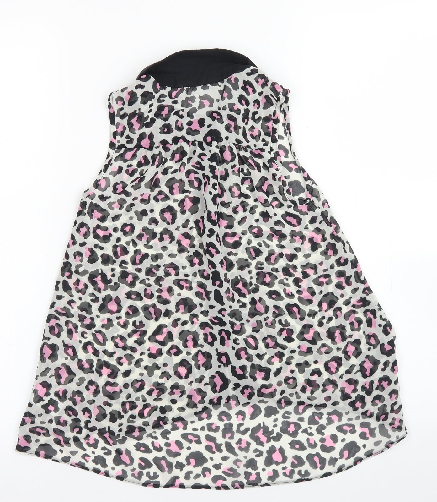 Candy Couture Girls Green Animal Print Polyester Basic Blouse Size 8-9 Years Collared Button