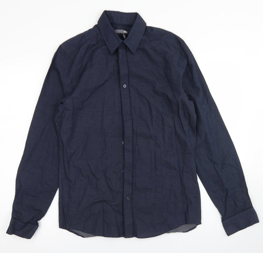 H&M Mens Blue Polka Dot Cotton  Button-Up Size S Collared Button