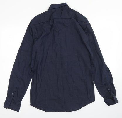 H&M Mens Blue Polka Dot Cotton  Button-Up Size S Collared Button