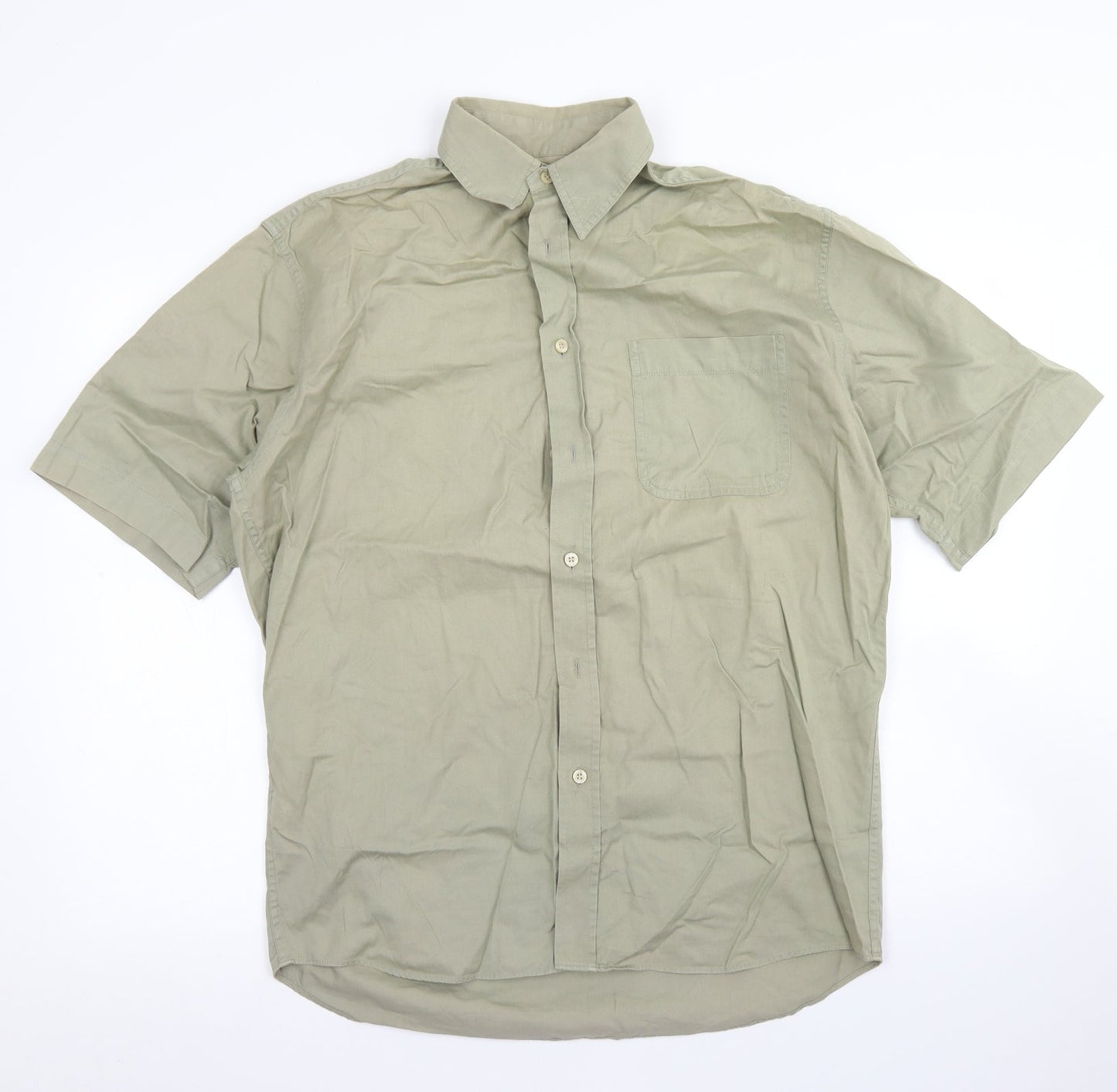 Marks & Spencer Mens Green  Cotton  Button-Up Size S Collared Button