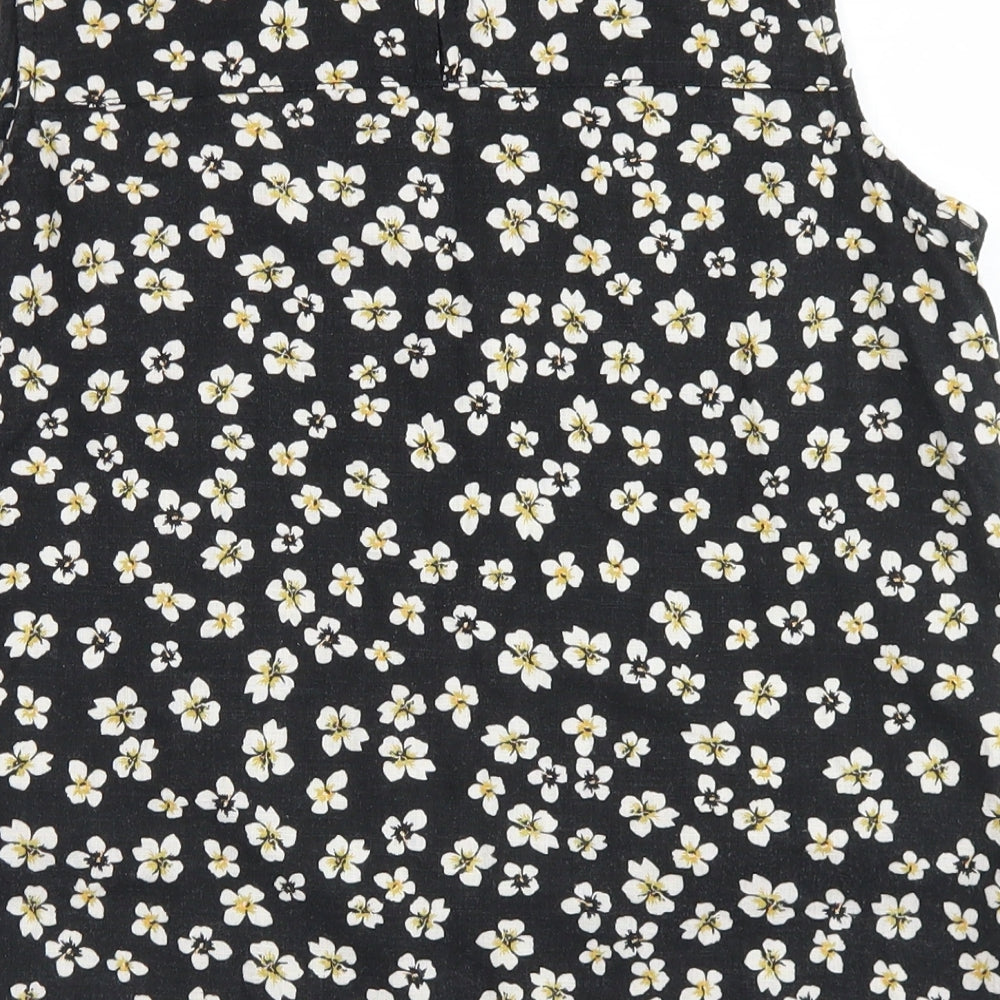 Next  Womens Black Floral Linen Basic Blouse Size 10 Round Neck