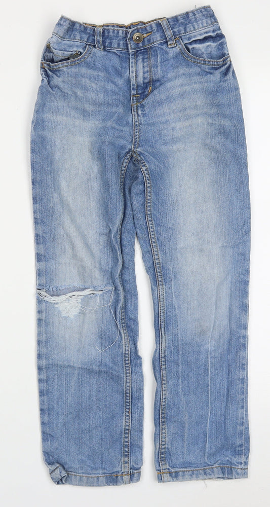 Matalan Boys Blue  Cotton Straight Jeans Size 9 Months  Regular Button - Distressed Look