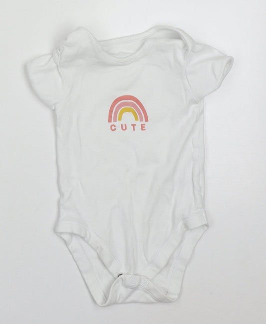 George Girls White  Cotton Babygrow One-Piece Size 18-24 Months  Button - Cute Rainbow