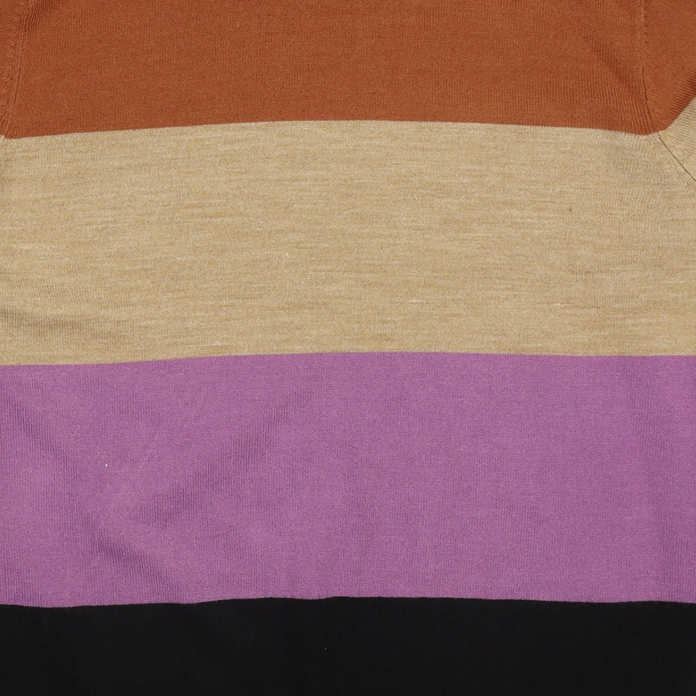 Marks and Spencer Womens Multicoloured Round Neck Striped Acrylic Pullover Jumper Size 14