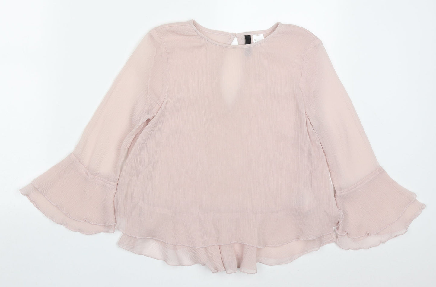 H&M Womens Pink  Polyester Basic Blouse Size 6 Round Neck