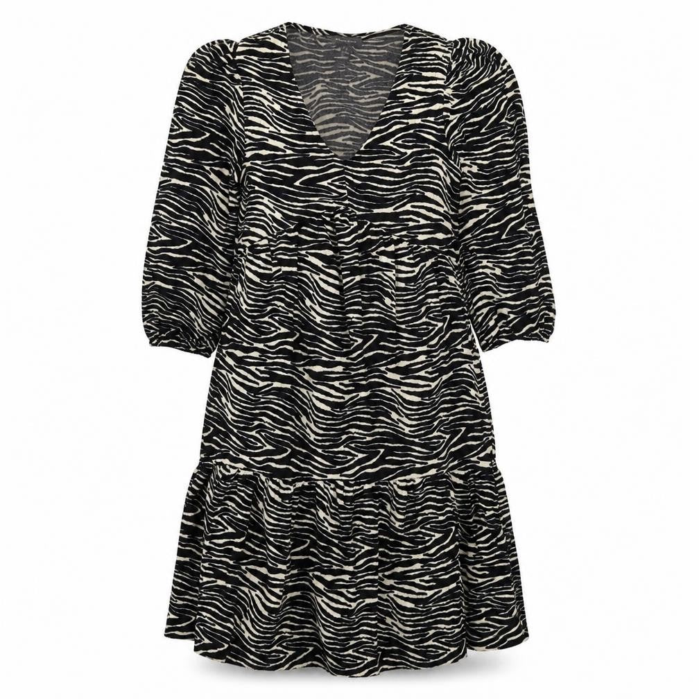 Primark Womens Black Animal Print Polyester Trapeze & Swing  Size 6  V-Neck Pullover