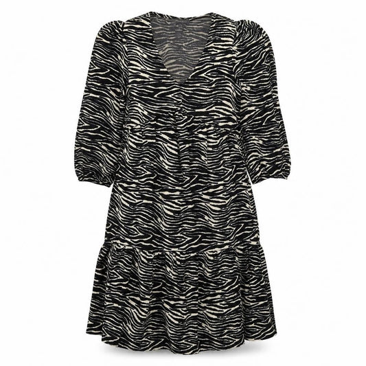 Primark Womens Black Animal Print Polyester Trapeze & Swing  Size 6  V-Neck Pullover