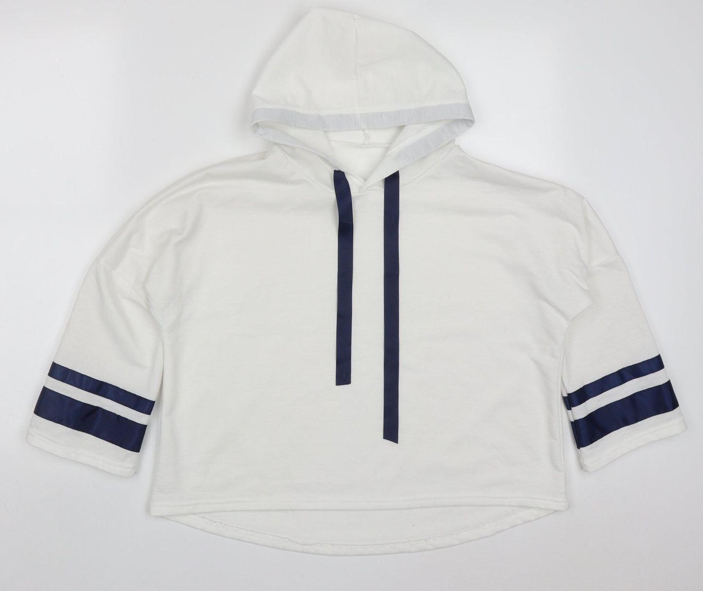 Preworn Womens White Striped Cotton Pullover Hoodie Size M  Pullover
