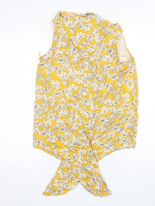 F&F Womens Yellow Floral  Basic Tank Size 6 V-Neck