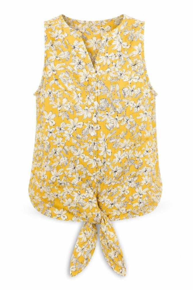 F&F Womens Yellow Floral  Basic Tank Size 6 V-Neck
