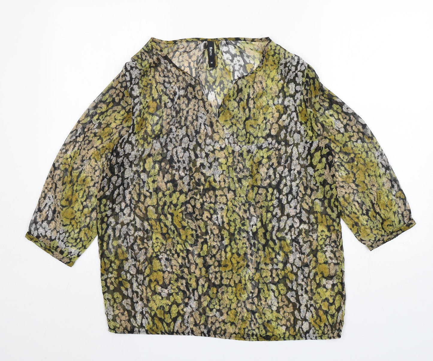 flame  Womens Multicoloured Animal Print  Basic Blouse Size M V-Neck