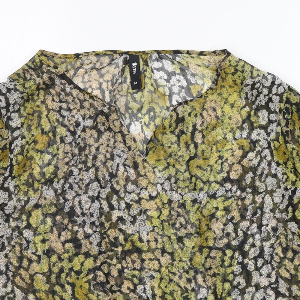 flame  Womens Multicoloured Animal Print  Basic Blouse Size M V-Neck