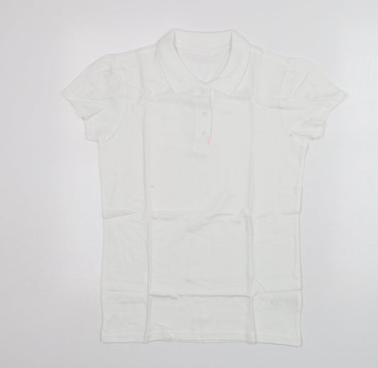 George Girls White  Cotton Basic Polo Size 12-13 Years Collared