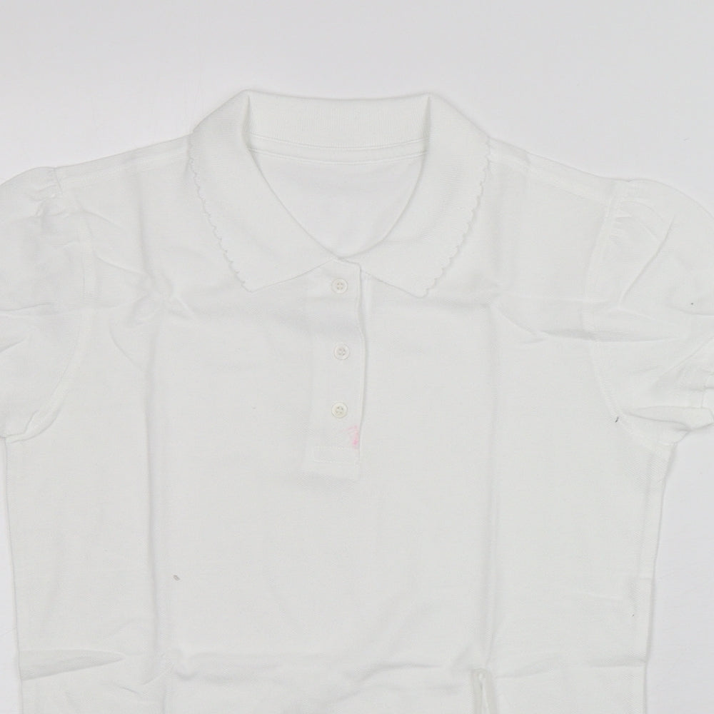 George Girls White  Cotton Basic Polo Size 12-13 Years Collared