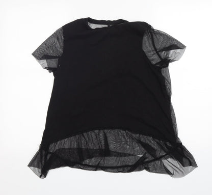 Preloved River Island  Womens Black  Polyester Basic T-Shirt Size 10 Round Neck - Front
