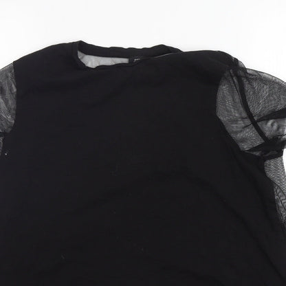 Preloved River Island  Womens Black  Polyester Basic T-Shirt Size 10 Round Neck - Detail