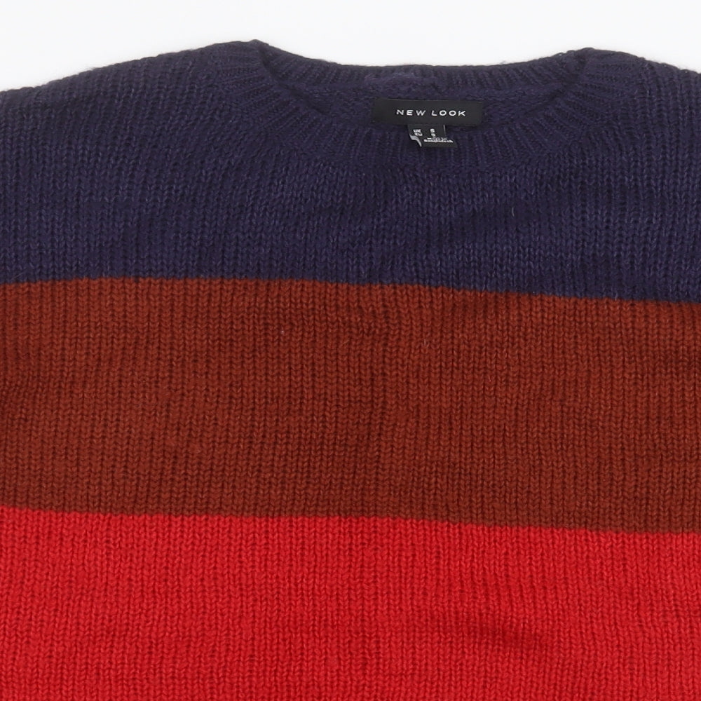 New Look Womens Multicoloured Round Neck Striped Acrylic Pullover Jumper Size S   - Colour Block