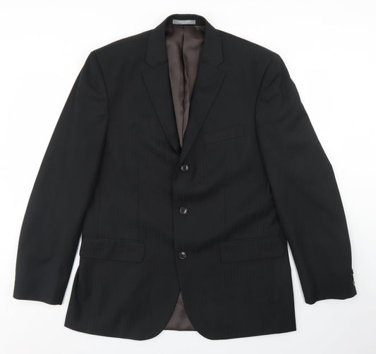 Jack Reid Mens Black Striped Polyester Jacket Blazer Size 42
