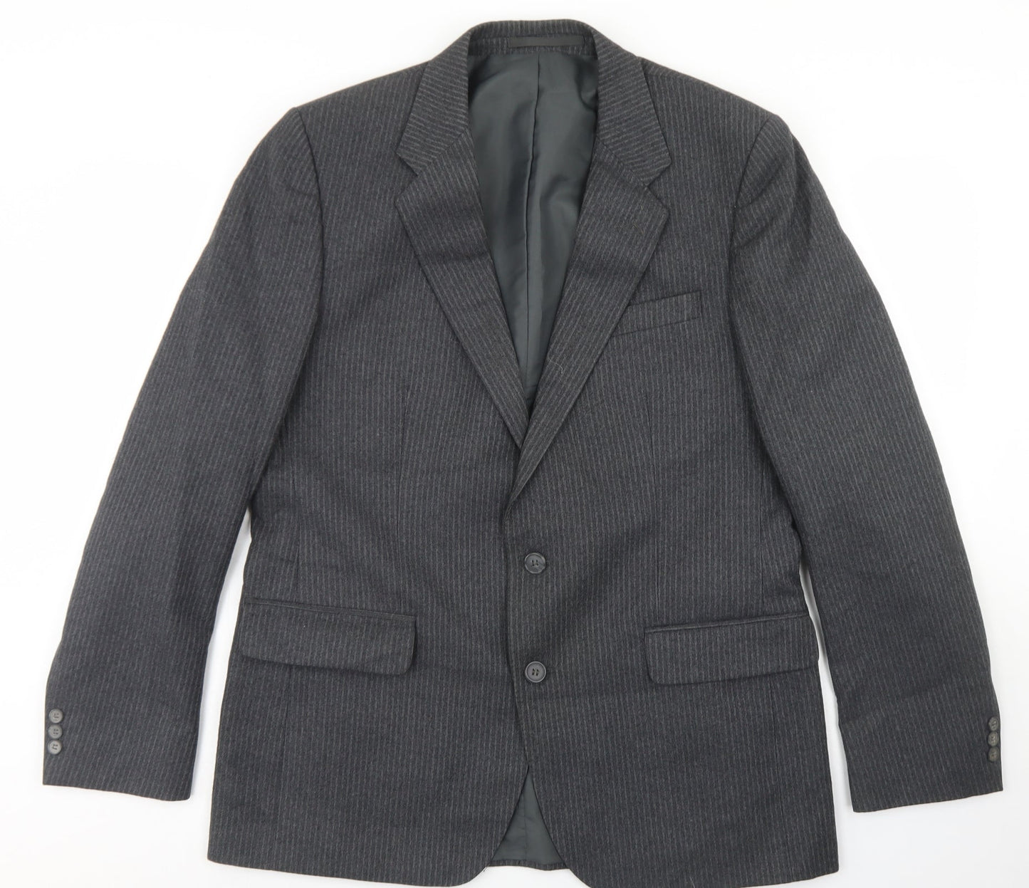 Wellington Mens Grey Striped Wool Jacket Blazer Size 38
