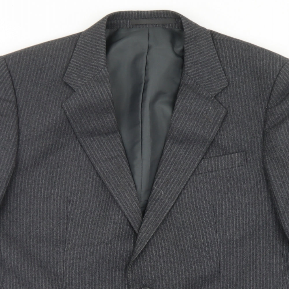 Wellington Mens Grey Striped Wool Jacket Blazer Size 38