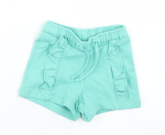 M&S Girls Blue  Cotton Cropped Trousers Size 3-6 Months  Drawstring - Shorts