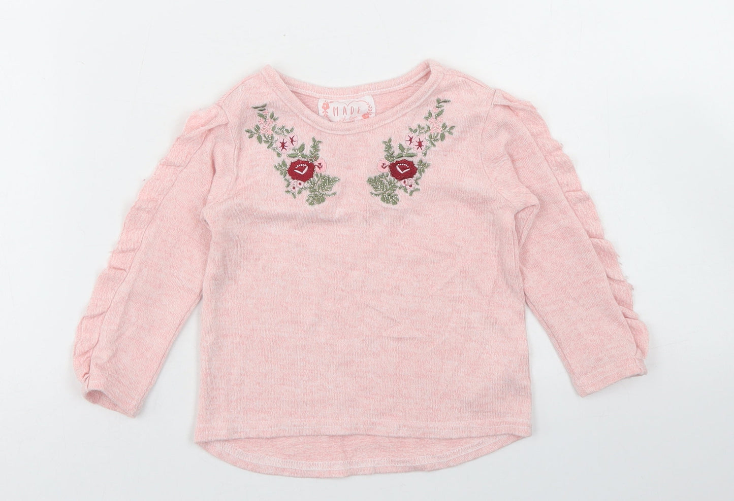 Primark Girls Pink  Viscose Basic T-Shirt Size 6-9 Months Crew Neck  - Ruffle sleeve