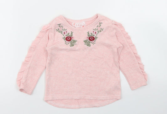 Primark Girls Pink  Viscose Basic T-Shirt Size 6-9 Months Crew Neck  - Ruffle sleeve