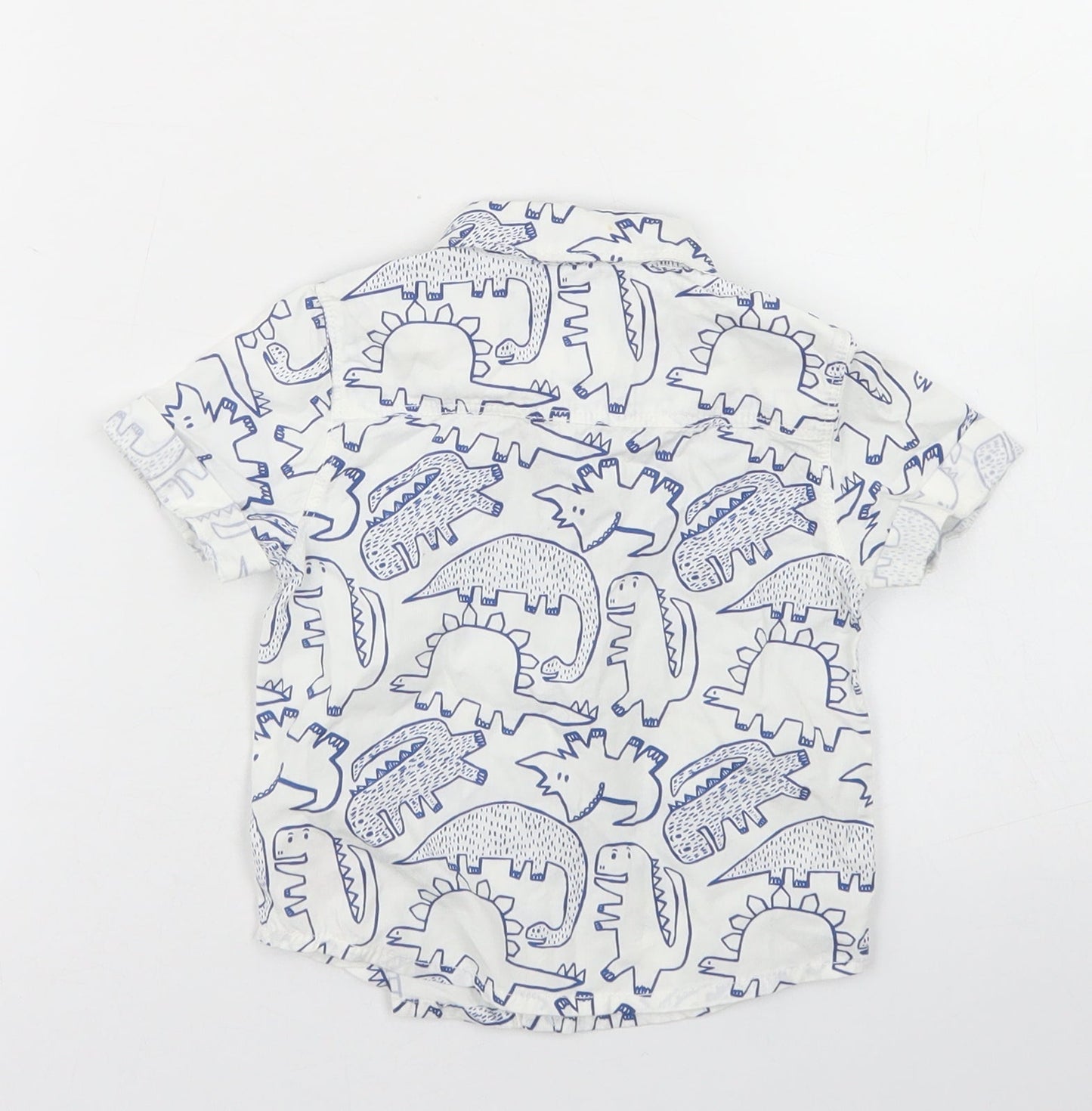F&F Boys White Spotted Cotton Basic Button-Up Size 6-9 Months Collared Button - Dinosaur Print