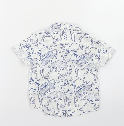 Preloved F&F Boys White Spotted Cotton Basic Button-Up Size 6-9 Months Collared Button - Dinosaur Print - Back