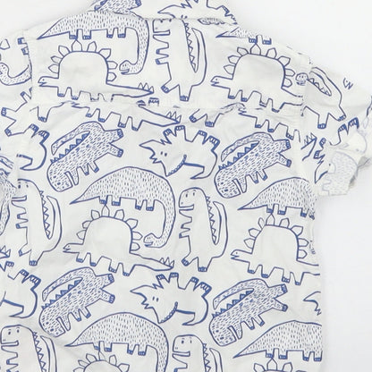 Preloved F&F Boys White Spotted Cotton Basic Button-Up Size 6-9 Months Collared Button - Dinosaur Print - Label