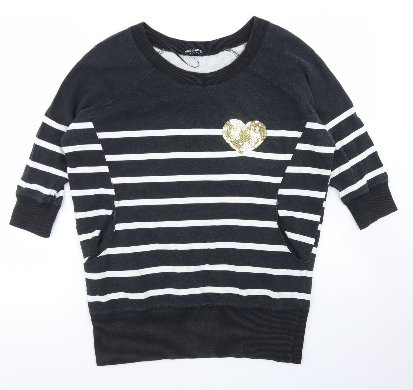 Select Womens Black Striped Cotton Pullover Sweatshirt Size 10