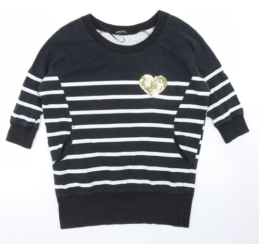 Select Womens Black Striped Cotton Pullover Sweatshirt Size 10