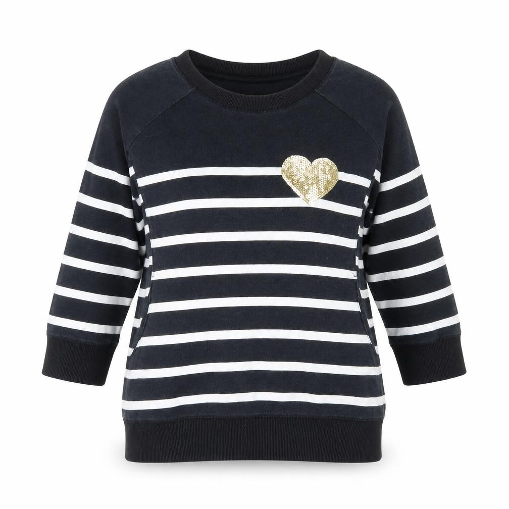 Select Womens Black Striped Cotton Pullover Sweatshirt Size 10