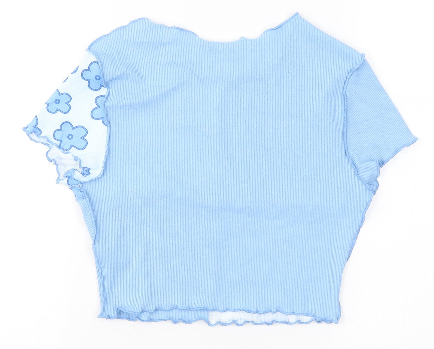 SheIn Girls Blue Floral Polyester Basic Tank Size 14 Years Round Neck  - Flowers