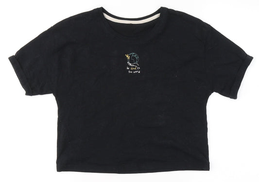 George Girls Black  Cotton Basic T-Shirt Size 12-13 Years Round Neck  - Be Kind