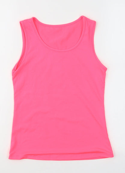 Dunnes Girls Pink  Polyester Basic Tank Size 10-11 Years Round Neck