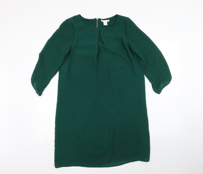 Preloved H&M Womens Green  Polyester Shift  Size 8  Round Neck Zip - Front