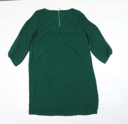 Preloved H&M Womens Green  Polyester Shift  Size 8  Round Neck Zip - Back