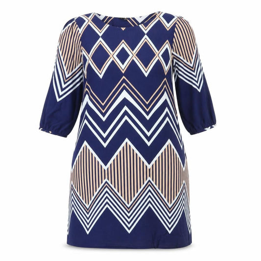 Izabel London Womens Blue Striped Polyester Shift  Size 12  Round Neck Pullover
