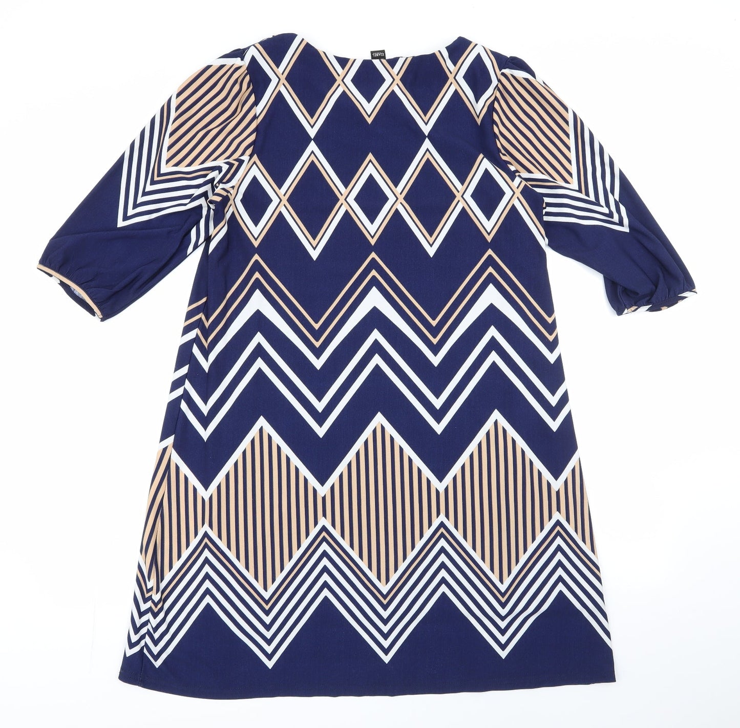 Izabel London Womens Blue Striped Polyester Shift  Size 12  Round Neck Pullover