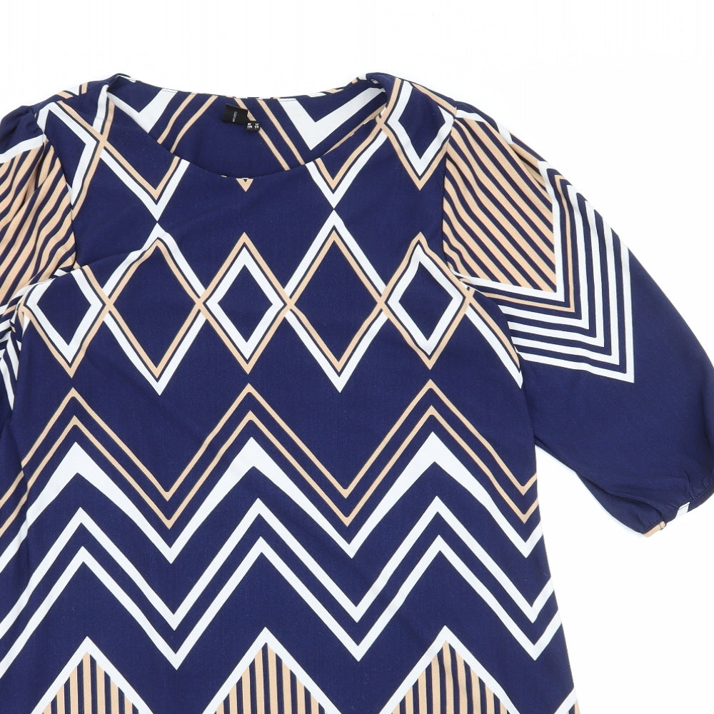 Izabel London Womens Blue Striped Polyester Shift  Size 12  Round Neck Pullover