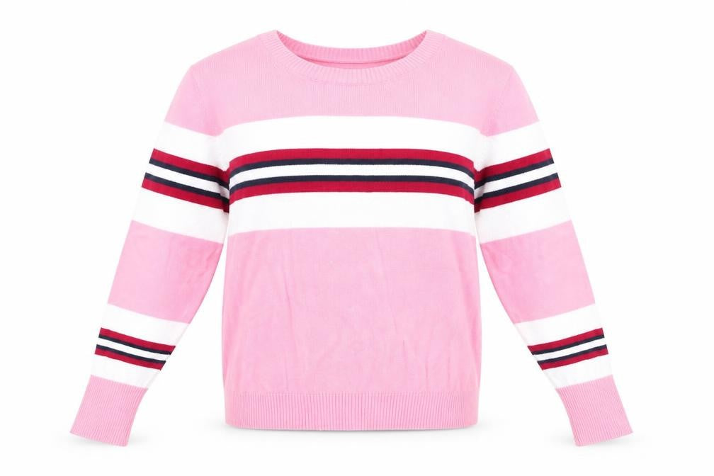 Scullers Womens Pink Round Neck Striped 100% Cotton Pullover Jumper Size S