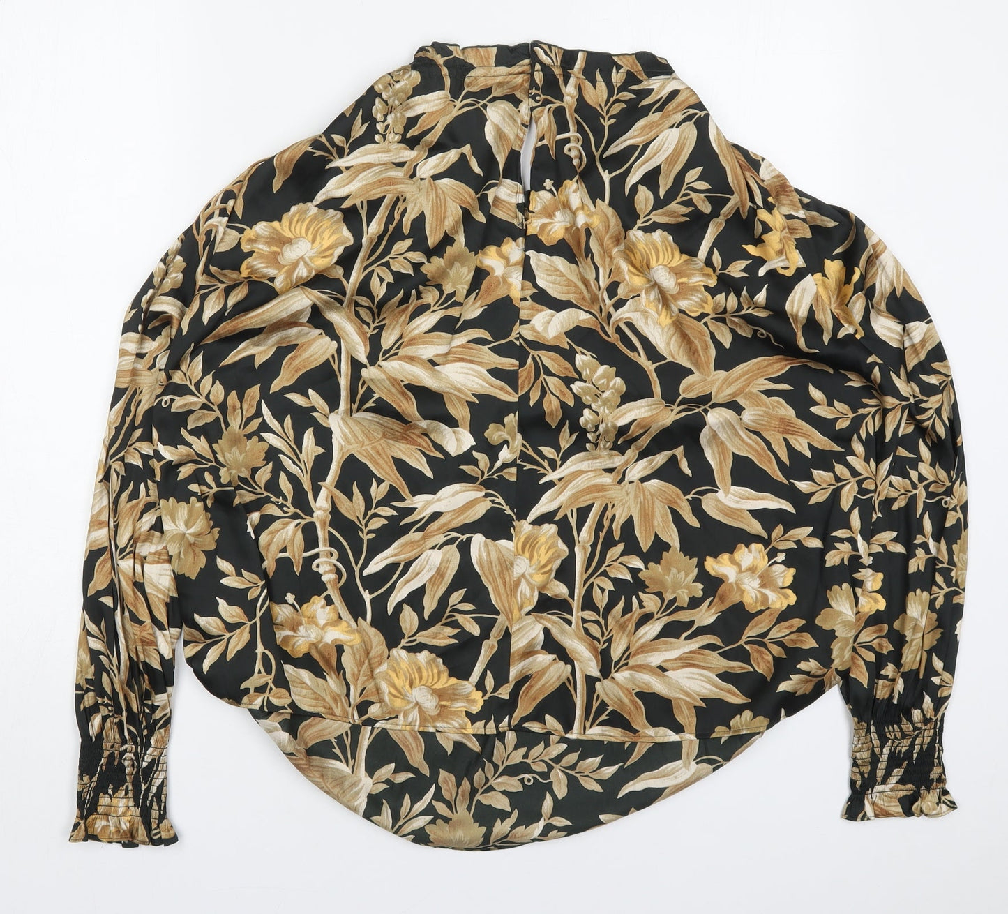 H&M Womens Brown Floral Polyester Basic Blouse Size 6 Round Neck