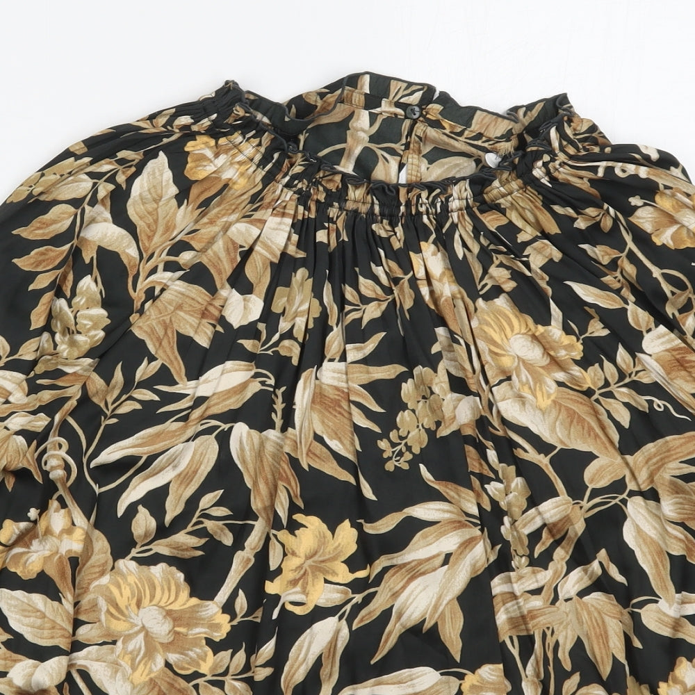 H&M Womens Brown Floral Polyester Basic Blouse Size 6 Round Neck