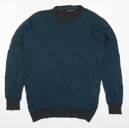 Preloved Twisted Soul Mens Blue Round Neck  Cotton Pullover Jumper Size M - Front