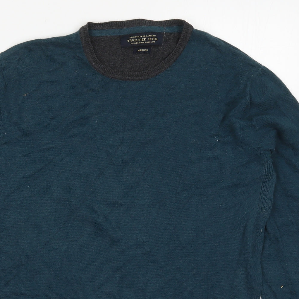 Twisted Soul Mens Blue Round Neck  Cotton Pullover Jumper Size M